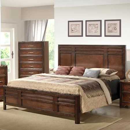 California King Transitional Cherry Panel Bed